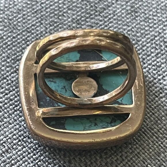 Vintage Women’s Faux Turquoise Square Art To Wear Copper Tone Southwestern Ring - Picture 5 of 6